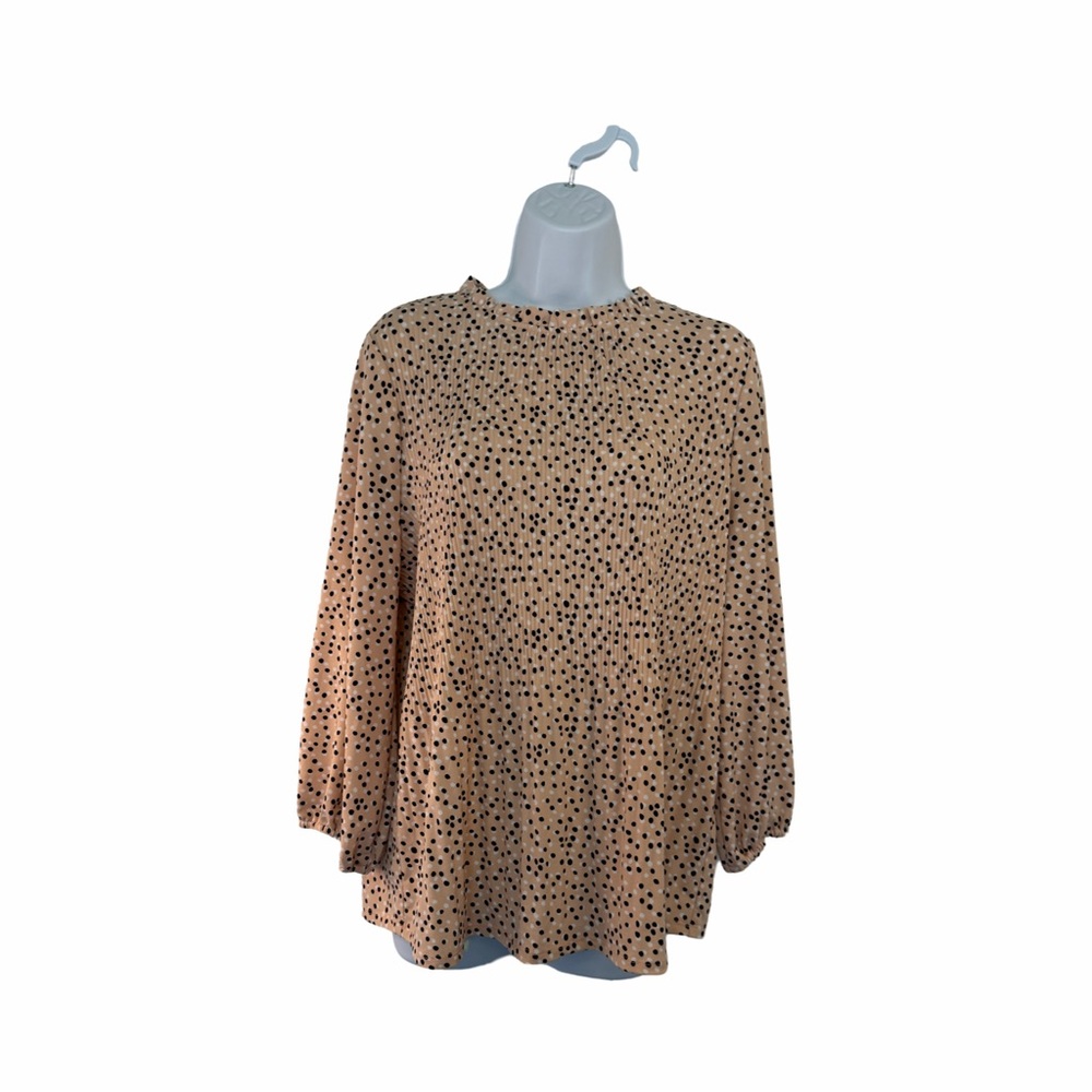 Adrianna Papell Tan Polka Dot Blouse